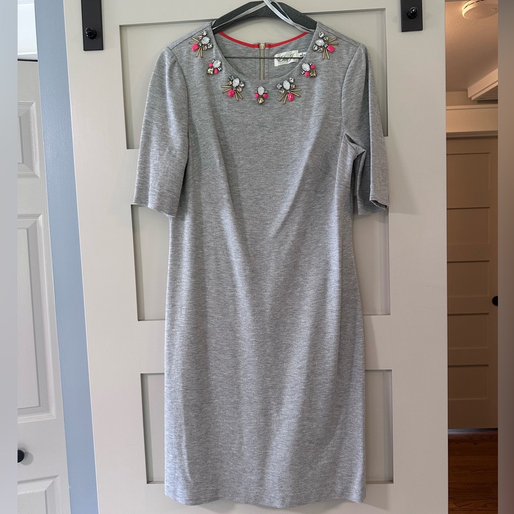 Eliza J Gray and Pink Embellished Sheath Midi Dress